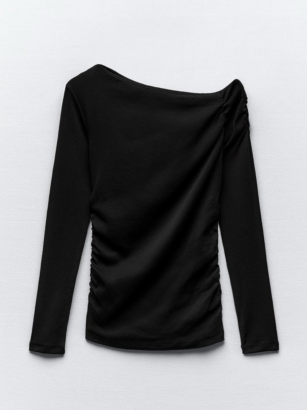 NWOT Zara Black Long-Sleeve Ruched Top
